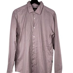 Boss Hugo Boss Men's Button Shirt Sz L Blue Orange Dots Slim Fit Italian Fabric‎